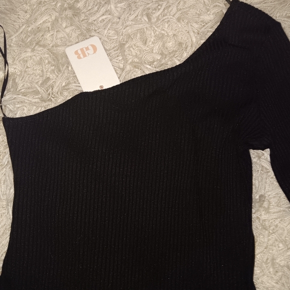 GB Gianni Bini One Sleeve Black Ribbed  Dress NWT Size M - Picture 3 of 7